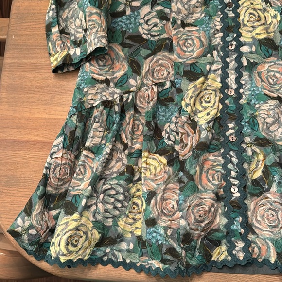 Entro Floral Puff Sleeve Ric Rac Mini Dress w/pockets - Picture 3 of 8